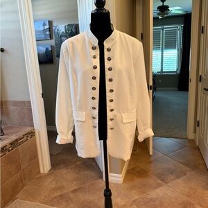White Military-Style Button Front Jacket - women